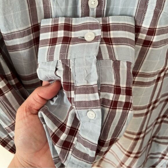 Vince Light Blue Brown Plaid "Liberty" Long Sleeve Cotton Button Down Shirt - Picture 5 of 8